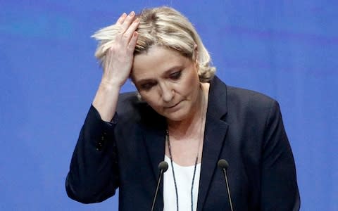 French far right leader Marine Le Pen delivers a speech during the weekend's party congress in Lille, northern France - Credit: Michel Spingler/AP