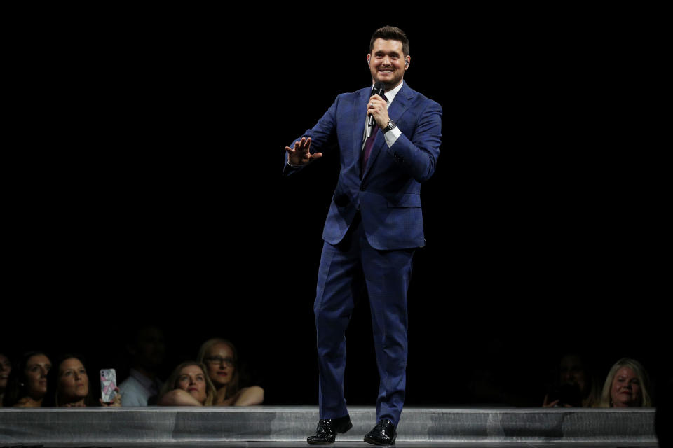 SYDNEY, AUSTRALIA - FEBRUARY 07: Michael Buble performs at Qudos Bank Arena on February 07, 2020 in Sydney, Australia. (Photo by Don Arnold/WireImage)