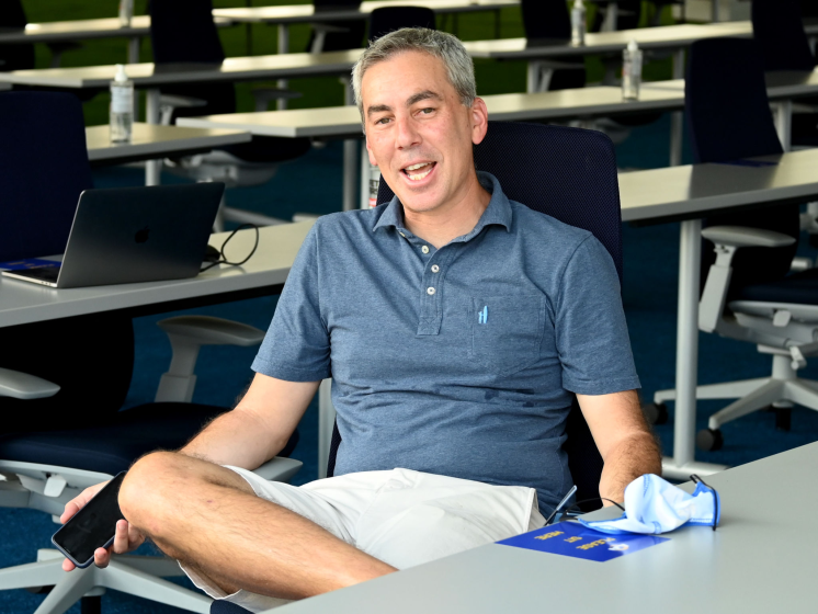 THOUSAND OAKS, CA - AUGUST 18: Kevin Demoff, Chief Operating Officer of the Los Angeles Rams, looks on during training camp.