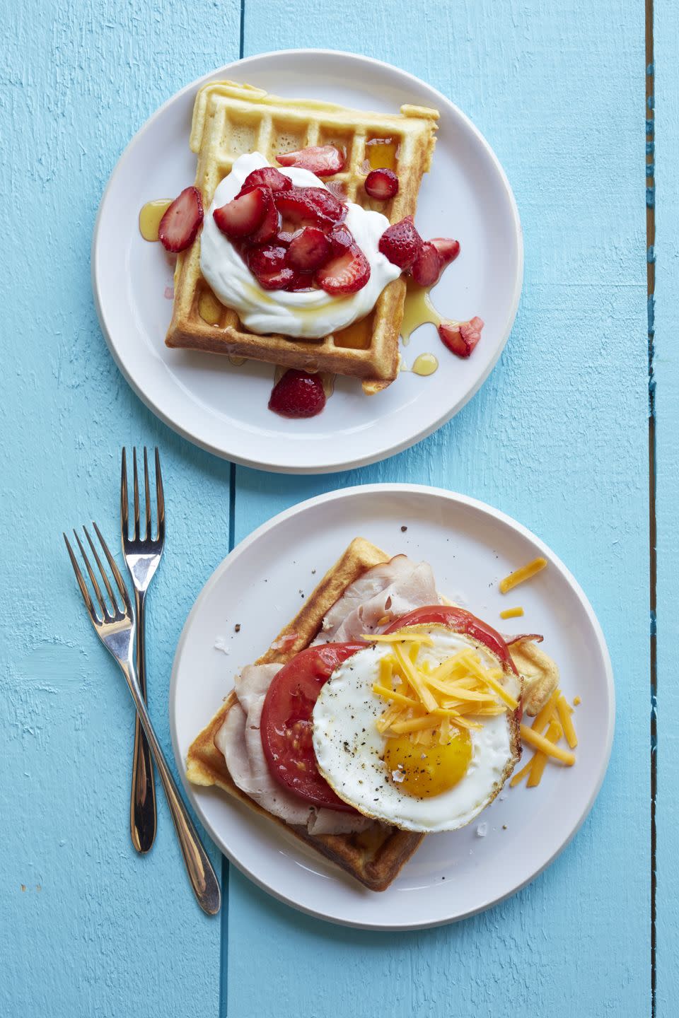 breakfast in bed mama's homemade waffles with fruit and eggs toppings