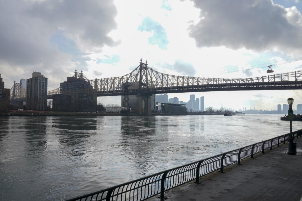 The East River viewed from the Upper East Side of the Manhattan borough of New York is seen Friday, Jan. 6, 2023. Woolly mammoth tusks were allegedly dumped in the waterway in the mid 1900s. (AP Photo/Mary Altaffer)