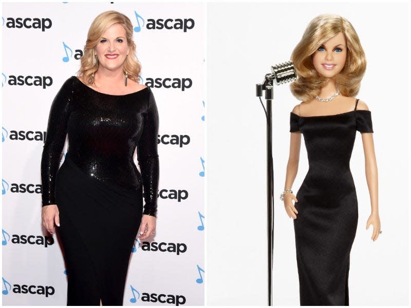 Trisha Yearwood as a Barbie in a side by side image