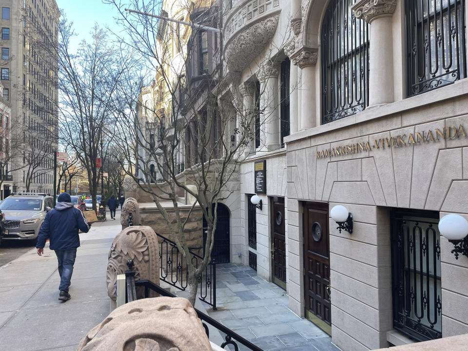 The entrance to the Ramakrishna-Vivekananda Center of New York is seen on Sunday, Feb. 4, 2024. (Richa Karmarkar/Religion News Service via AP)