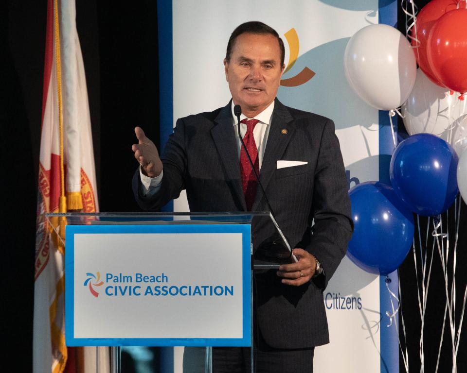 State Rep. Mike Caruso, a Republican who is seeking a third term in District 87, touted his work in helping to pass property insurance reform, patient rights laws, and recertification laws for buildings during his appearance Tuesday at a candidates' forum in Palm Beach.