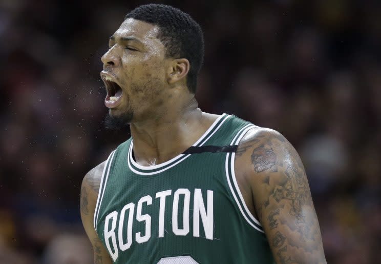 Marcus Smart was all sorts of fired up in Game 3. (AP)