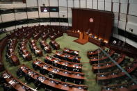 Hong Kong Chief Executive Carrie Lam delivers her policies at the chamber of Legislative Council in Hong Kong, Wednesday, Oct. 6, 2021. Lam announced a major development plan Wednesday for Hong Kong's border area with mainland China in the last annual policy address of her current term. (AP Photo/Kin Cheung)