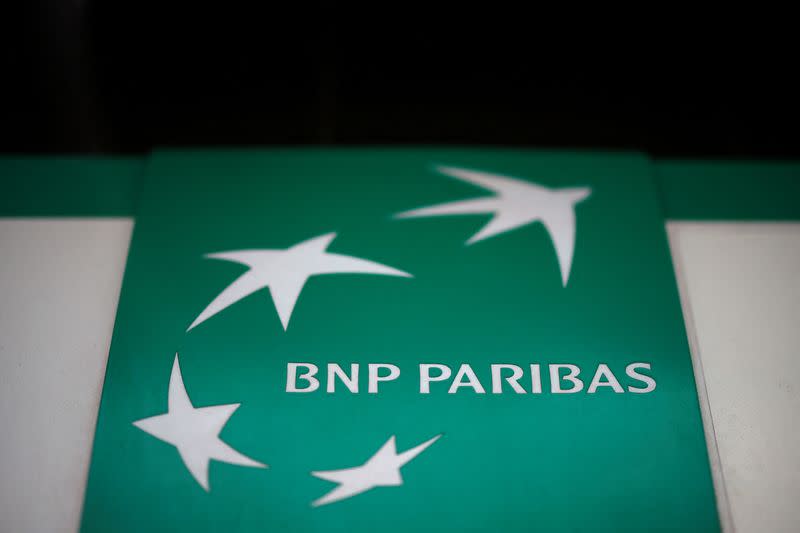 Logo of BNP Paribas on a bank building in Paris