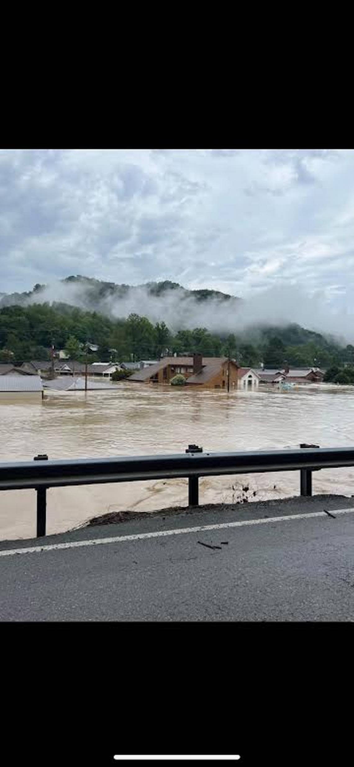 Homes and businesses in downtown Whitesburg were under water on July 28, 2022.