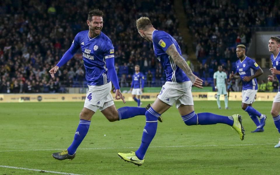 Cardiff's Sean Morrison celebrates his first goal of the season as the home side easily saw off the challenge of QPR  - Getty Images Europe