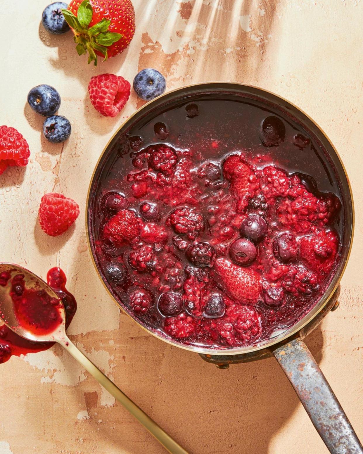 PHOTO: A berry compote from Suzy Karadsheh's new cookbook, 'The Mediterranean Dish: Simply Dinner.' (Caitlin Bensel/Clarkson Potter-Penguin Random House)