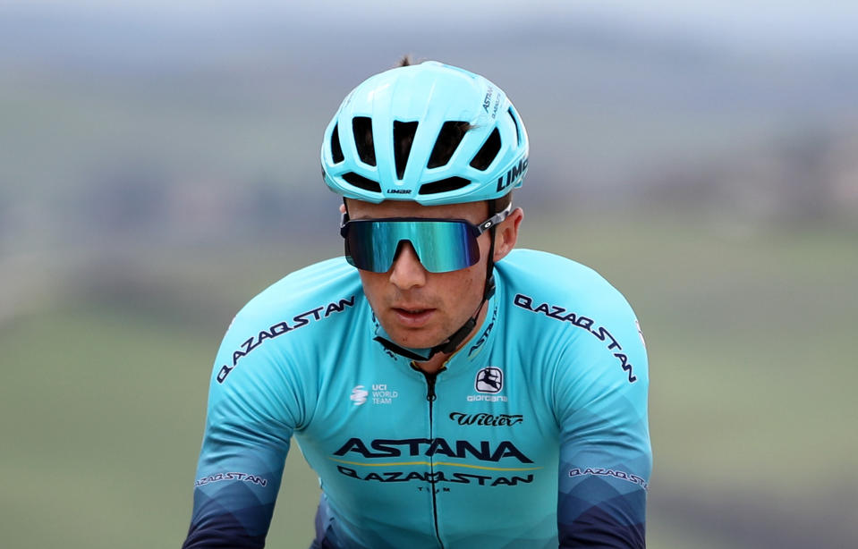 SIENA, ITALY - MARCH 03: Alexey Lutsenko of Kazahkstan and Astana-Qazaqstan team attends Strade Bianche 2023 race route recon on March 03, 2023 in Siena, Italy. (Photo by Sara Cavallini/Getty Images)