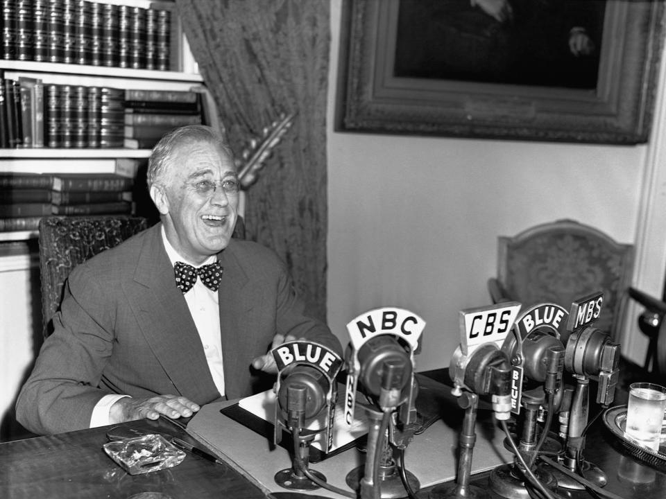 Franklin Delano Roosevelt during a radio broadcast.