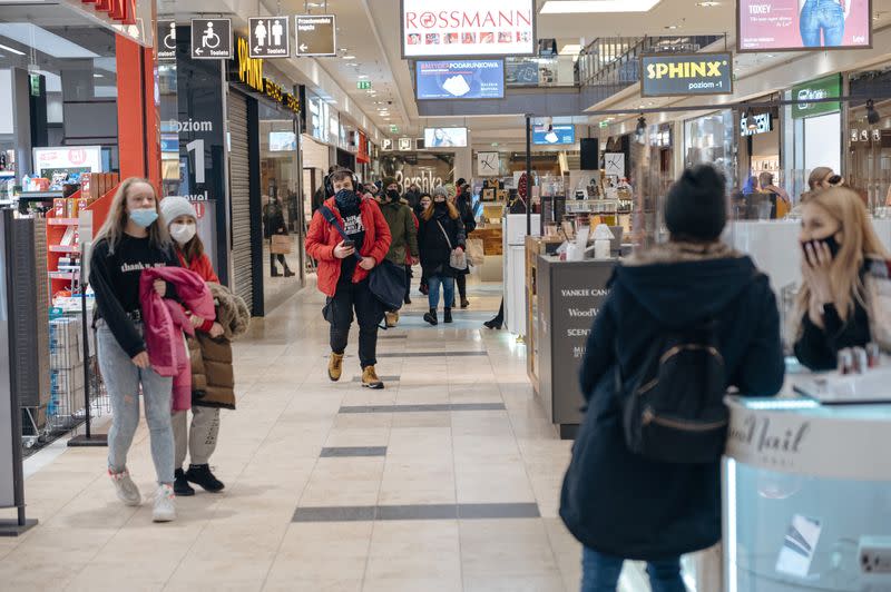 People visit a shopping centre in Gdansk