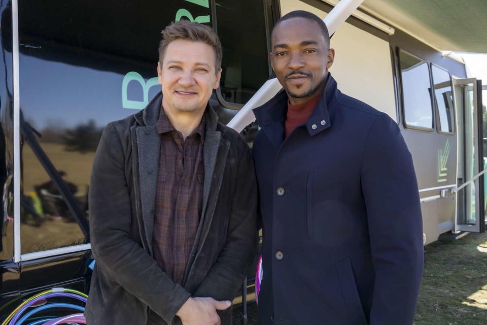 <p>Disney/Katrina Marcinowski</p> Jeremy Renner and Anthony Mackie in Rennervations