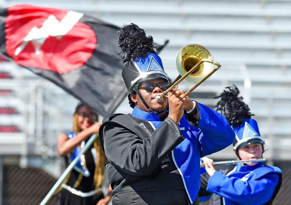 The Etowah High School band performs during the 59th annual Midsouth Marching Festival on Sept. 30, 2023, at Gadsden City High School's Titan Stadium. Etowah received an overall 2 score in Class 1A.