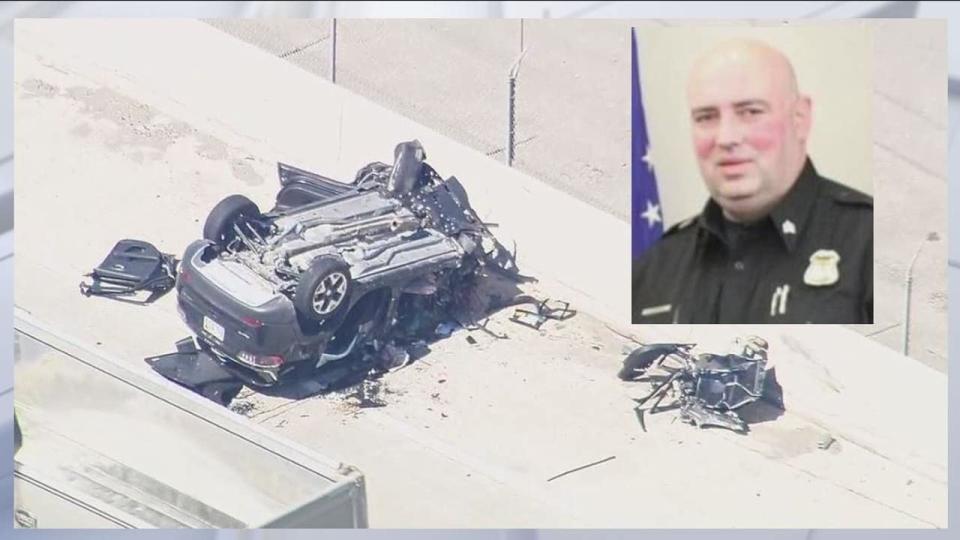 <div>Inset: Retired Madison Heights PD Sgt. Greg Hartunian was driving the Jeep Compass that crashed on I-75 Monday.</div>