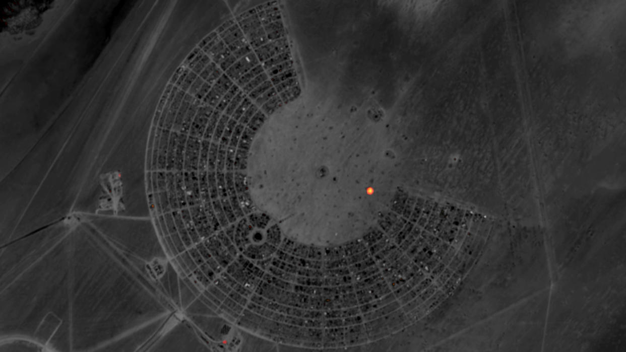  The temporary Black Rock City where the annual 'radical self-expression' festival Burning Man takes place seen from space by the European Earth-observing satellite Sentinel-2. 