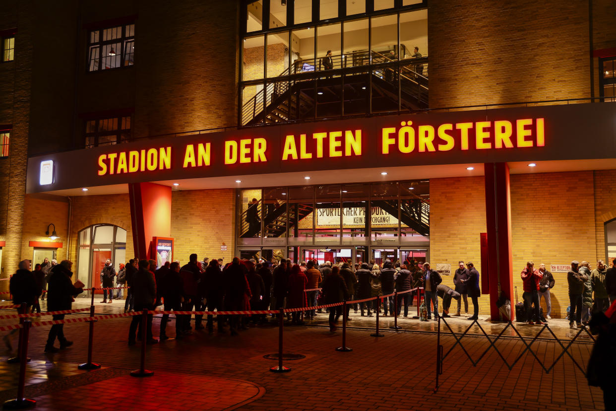 BERLIN, GERMANY - FEBRUARY 23: stadium overview outside prior to the UEFA Europa League knockout round play-off leg two match between 1. FC Union Berlin and AFC Ajax at Stadion an der alten Försterei on February 23, 2023 in Berlin, Germany. (Photo by NESimages/Michael Bulder/DeFodi Images via Getty Images)