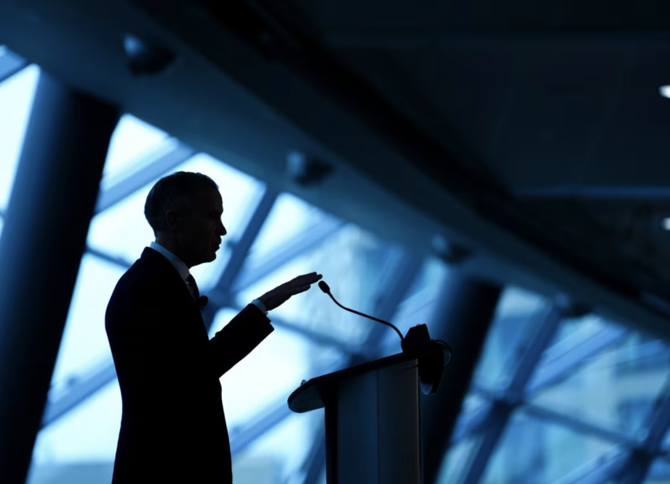 Canada 2020 Advisory Board chair and former governor of the Bank of Canada and Bank of England Mark Carney speaks during the Canada 2020 Net-Zero Leadership Summit in Ottawa on Wednesday, April 19, 2023. (Sean Kilpatrick/The Canadian Press)