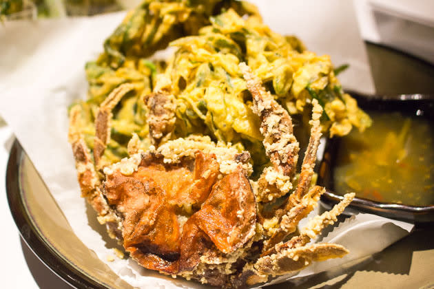 Kaffir & Lime - Crispy Soft Shell Crab with Battered Morning Glory