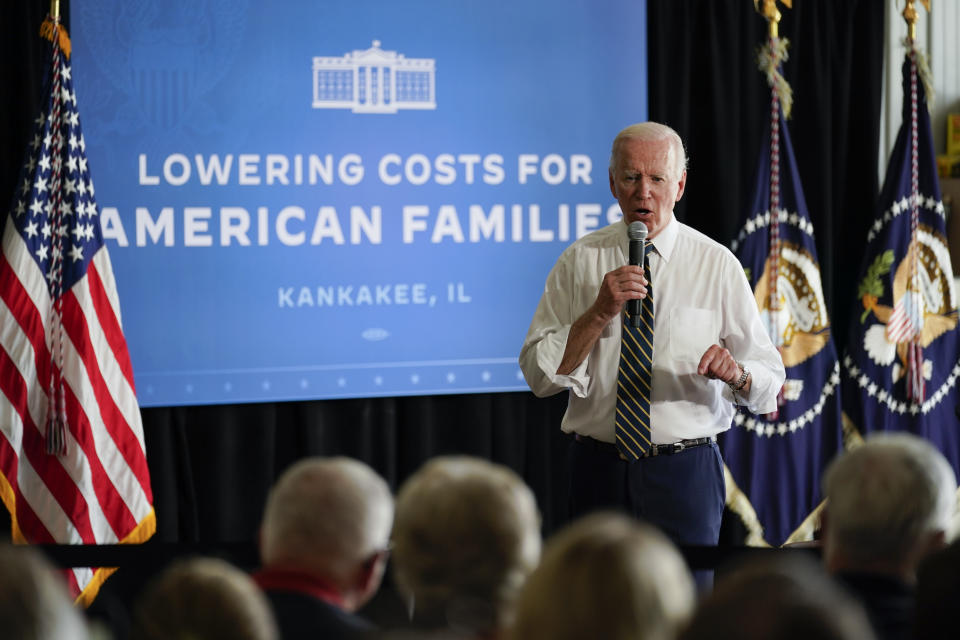 President Joe Biden speaks during a visit to O'Connor Farms, Wednesday, May 11, 2022, in Kankakee, Ill. Biden visited the farm to discuss food supply and prices as a result of Putin's invasion of Ukraine. (AP Photo/Andrew Harnik)