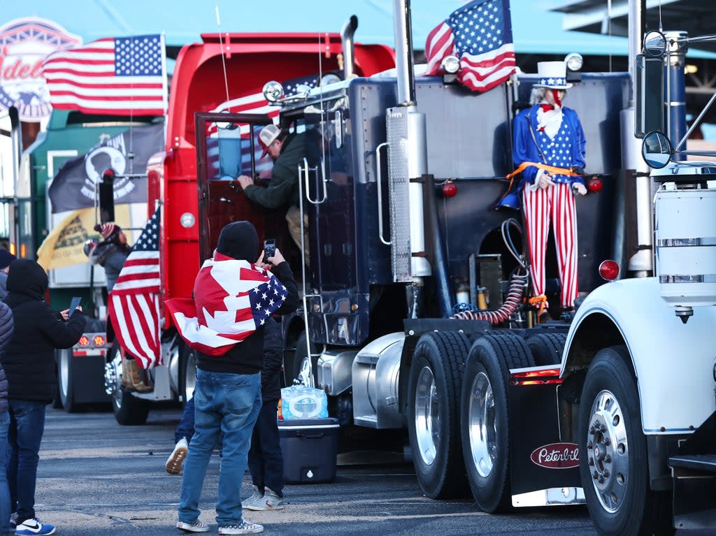 The ‘freedom convoy’ in California last week (Getty Images)