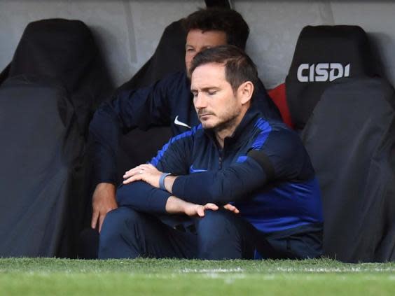 Frank Lampard reacts during Chelsea’s defeat by Sheffield United (Pool via REUTERS)