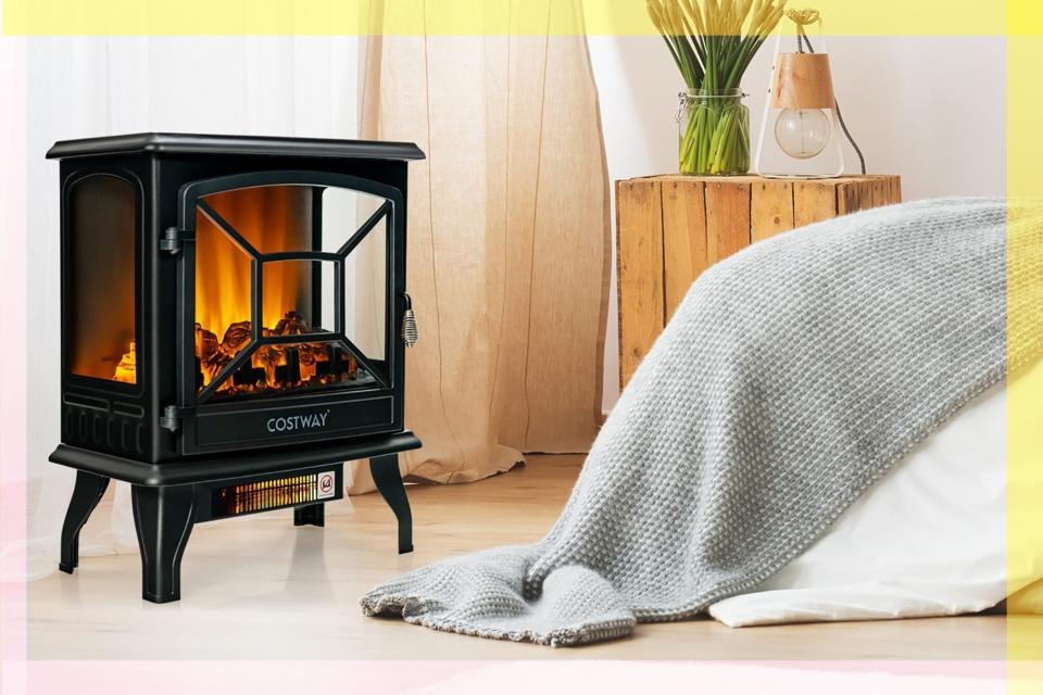 Costway 20'' Freestanding Electric Fireplace Heater Stove W/ Realistic Flame Effect 1400W tout