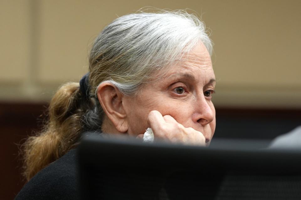 Donna Adelson, who is accused of being a part of the murder of FSU law professor Dan Markel, listens to her defense attorneys on Tuesday, Sept. 17, 2024. A last minute motion was filed, delaying court proceedings.