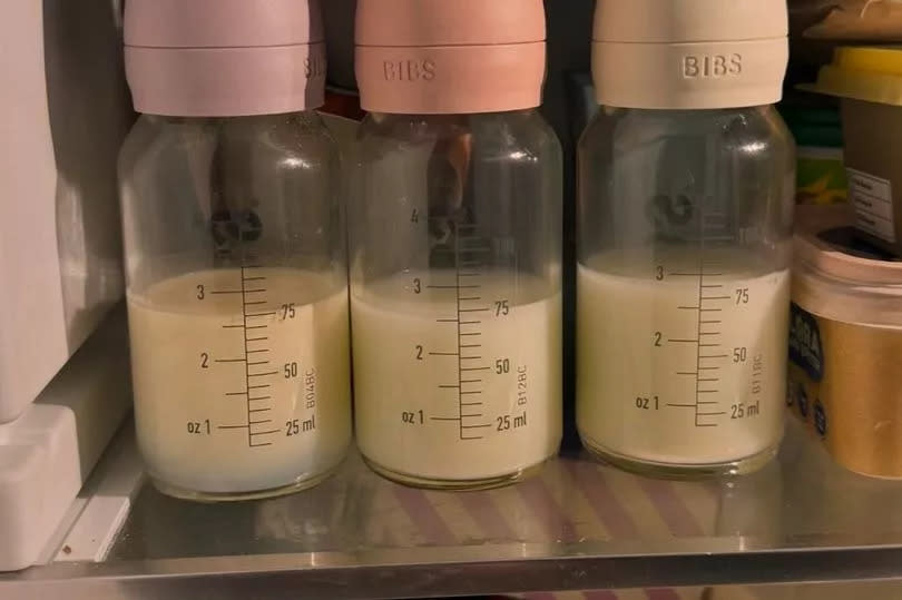 Anne-Marie shows bottles of baby milk in her fridge