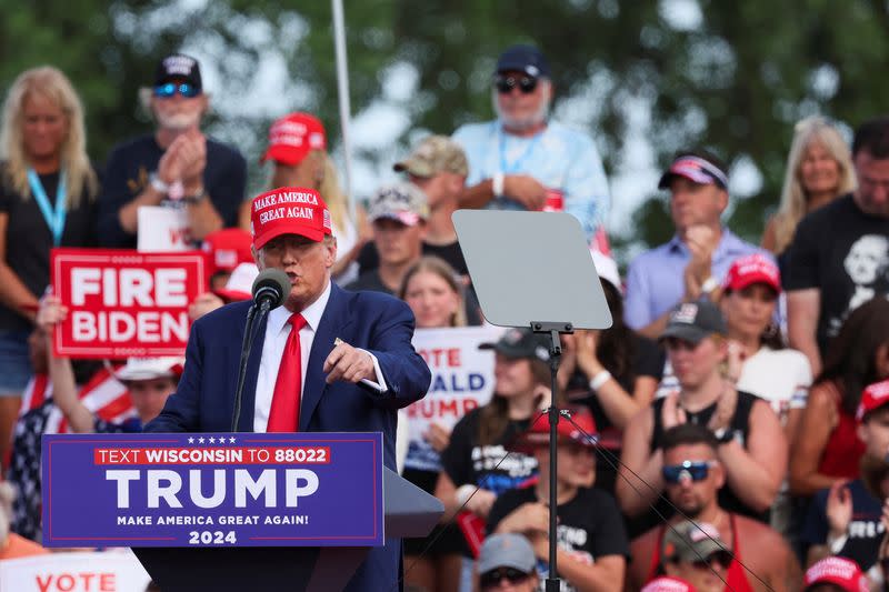 Former U.S. President and Republican presidential candidate Trump holds a campaign event, in Racine