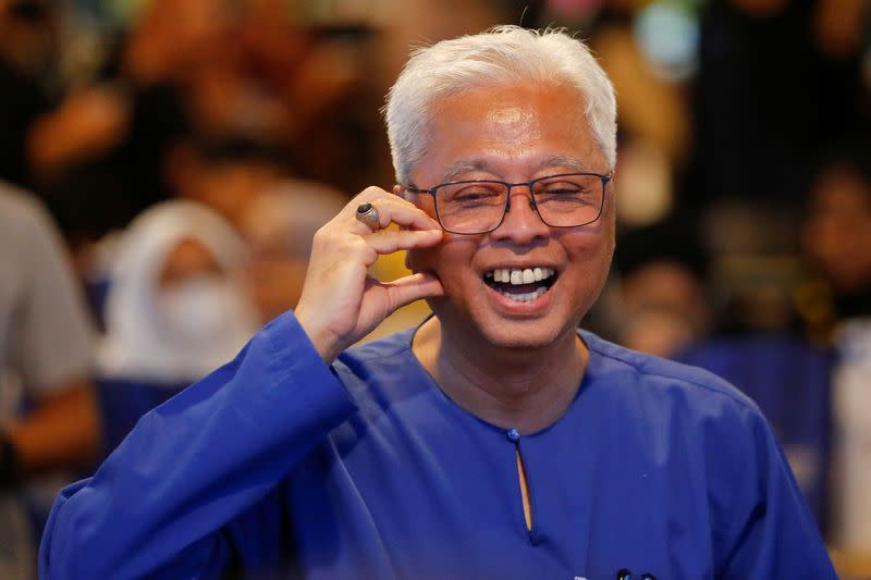 Malaysian Caretaker Prime Minister Ismail Sabri Yaakob gestures during his campaign rally in Bera