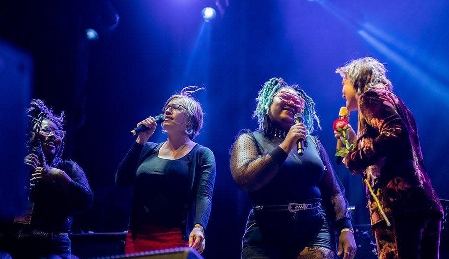 The Ross sisters Chauntee (far left) and Monique (second from right) sing with Grammy-winning star Brandi Carlile (far right) at Carlile's "Girls Just Wanna" festival in Mexico in January. The Ross sisters, from Milwaukee and based in Nashville, perform in their own band SistaStrings and began touring with Carlile this year.