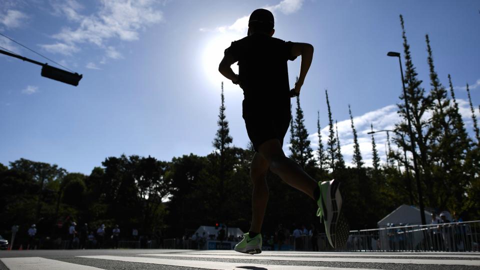 Sandy Sumra has completed marathons in Boston, New York, and London. (CHARLY TRIBALLEAU/AFP via Getty Images)