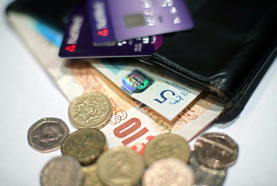 File photo dated 29/01/17 of money in a wallet. (Yui MOk/PA) (PA Wire)