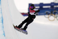 United States' Maddie Mastro competes during the women's halfpipe qualification round at the 2022 Winter Olympics, Wednesday, Feb. 9, 2022, in Zhangjiakou, China. (AP Photo/Francisco Seco)