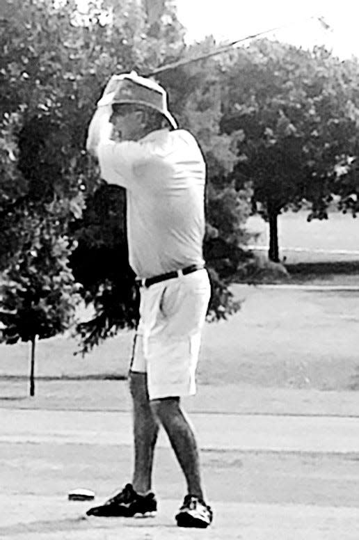 Adams Senior Men's Golf Association competitor Jim Jenkins drives the ball during 2019 action.
