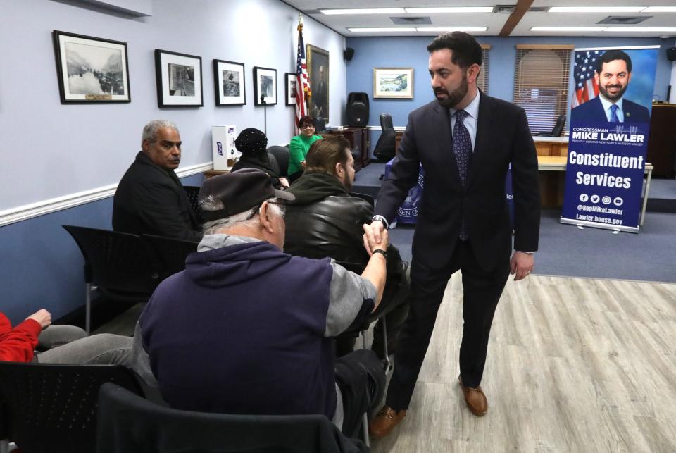 Rep. Mike Lawler talks with his constituents during his Mobile Office Hours event at Haverstraw Village Hall Feb. 22, 2024.