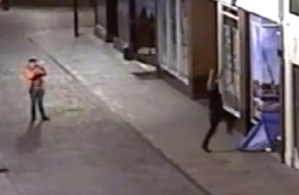 A CCTV still of the man drop kicking the homeless tent (Humberside Police)