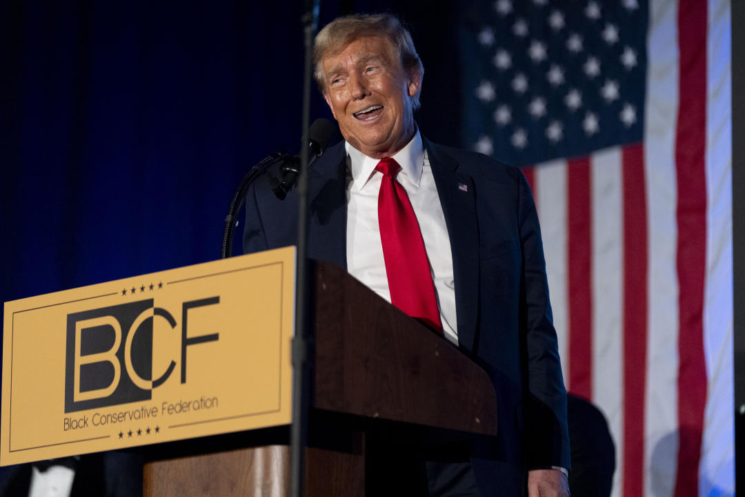 Donald Trump speaks at the Black Conservative Federation's annual honors gala at the Columbia Metropolitan Convention Center in Columbia, S.C., on Feb. 23.
