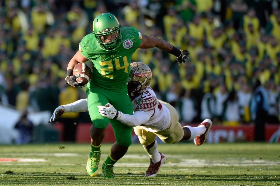 Thomas Tyner ran for over 1,200 yards in two seasons at Oregon. (Getty)