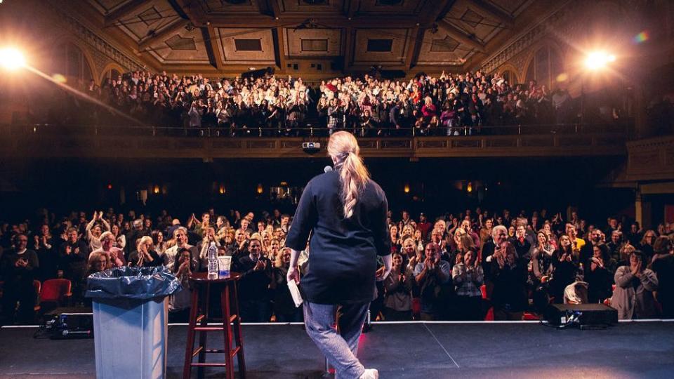 Schumer received a standing ovation at the end of her show at the Tarrytown Music Hall on Nov. 27. During the show, she had a trash can next to her on the stage. (Photo: Amy Schumer via Instagram)