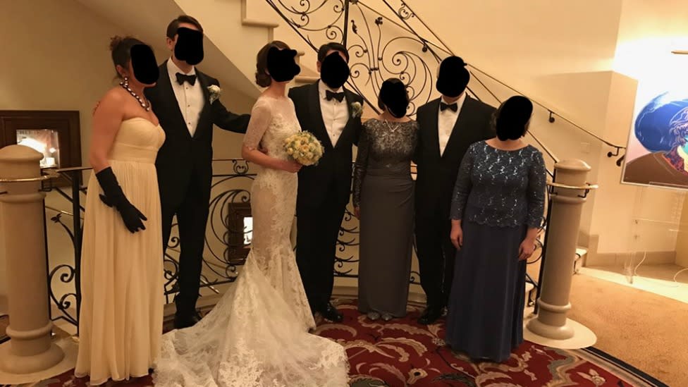 A bride's sister-in-law may have committed the ultimate fashion misstep at her wedding. Photo: Facebook