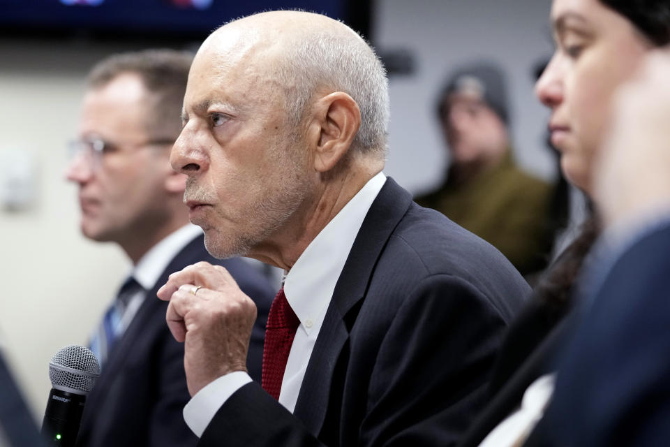 Objector Mattew Piers speaks during the Illinois State Board of Elections meeting in Chicago, Tuesday, Jan. 30, 2024. Illinois’ election board kept former President Donald Trump on the state’s primary ballot, a week before the U.S. Supreme Court hears arguments on whether the Republican’s role in the Jan. 6, 2021, attack on the U.S. Capitol disqualifies him from the presidency. (AP Photo/Nam Y. Huh)