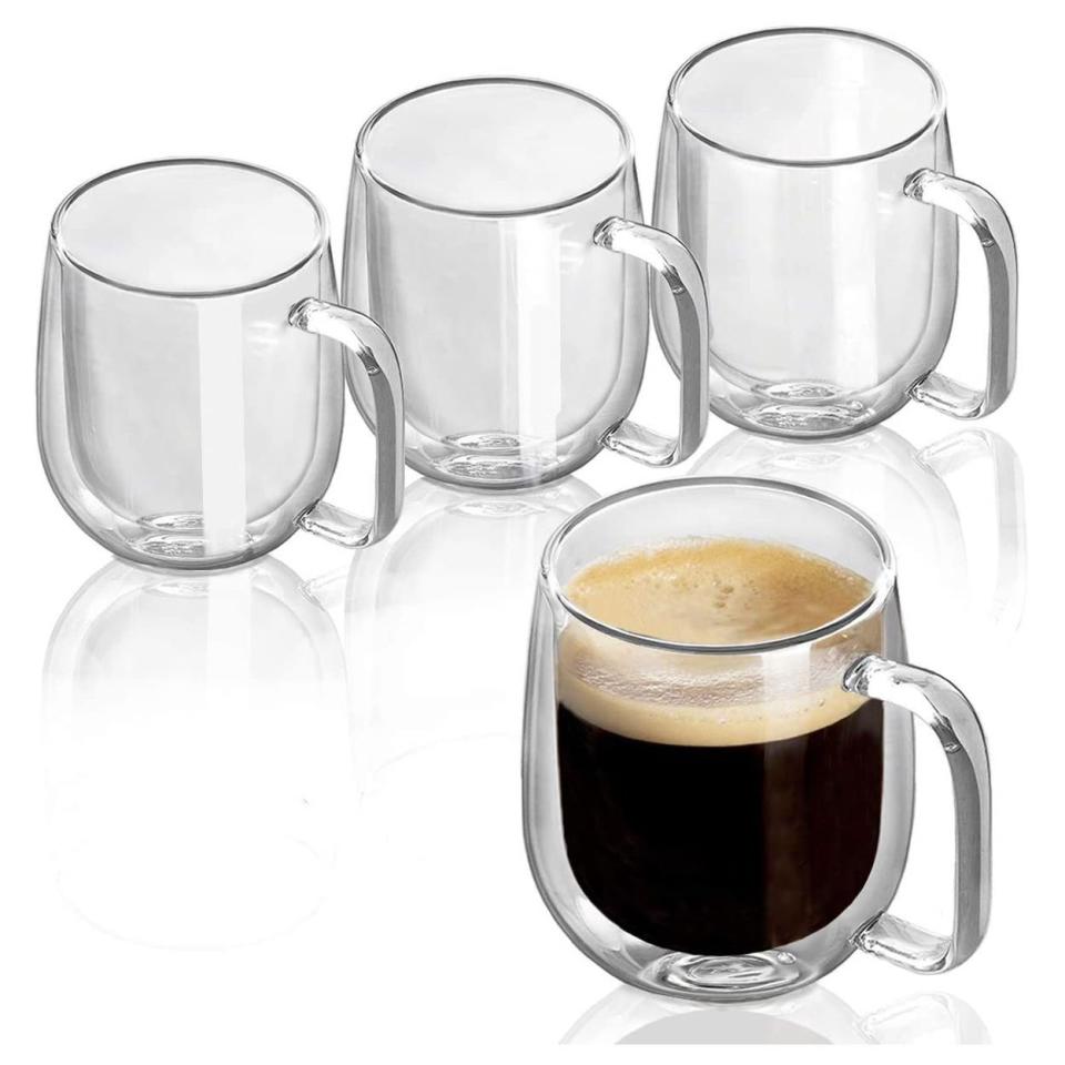 14) BNUNWISH Set of 4  Double Wall Glass Coffee Mugs