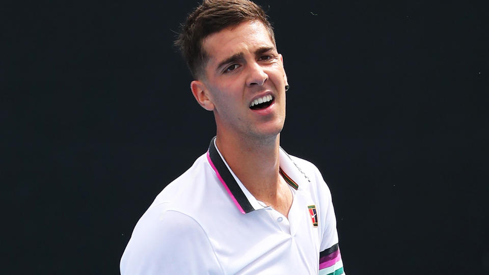 A shoulder injury ruled Thanasi Kokkinakis, pictured, to withdraw from his second round match against Rafael Nadal at the US Open.