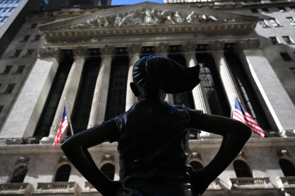 FTSE The Fearless Girl statue stands outside the New York Stock Exchange (NYSE) on March 08, 2024 in New York City.