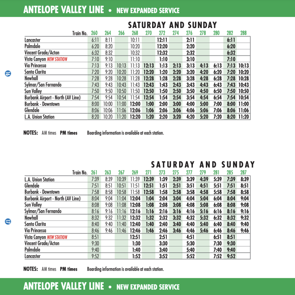 Metrolink Antelope Valley Weekend Schedule