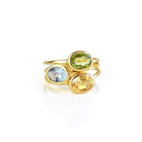 Small Oval Stacking Mother's Rings in All Birthstones, Dainty Gold-Plated Gemstone Rings [smalloval]