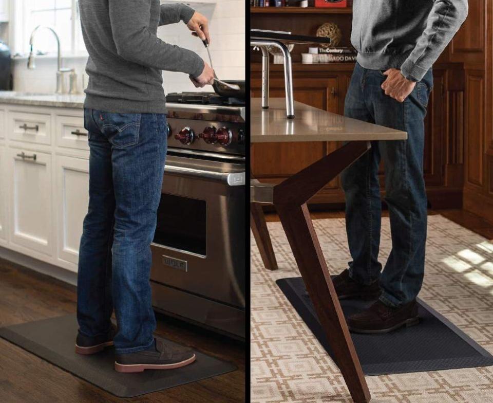 It'll keep your feet comfy while you're standing for prolonged periods of time. It's perfect if you've got a huge pile of dishes to wash and dry, or if you'll need to stay comfortable by the counter while you meal prep for the week.<br /><br /><strong>Promising review:</strong> "I bought one for the kitchen sink area; it was so comfortable I purchased a second one a week later for the stove area. These mats ARE THE BEST. They stay in place, clean up with just a damp cloth, do not smell nor are they sticky after a little use. I find I love standing on them (not necessarily because I like to do dishes) but because they are so comfortable. I truly believe that for the price you can not match these mats for their comfort. And they do have tapered edges so no tripping or stumbling over them. They are heavy and well-made and do not slip at all. If you know an elderly person who stands by the sink, stove or even at the bathroom sink for any length of time, this would make not only a great gift but a great surprise gift once they realize what it does for them." &mdash; <a href="https://amzn.to/3sqkMKj" target="_blank" rel="nofollow noopener noreferrer" data-skimlinks-tracking="5723569" data-vars-affiliate="Amazon" data-vars-asin="none" data-vars-href="https://www.amazon.com/gp/customer-reviews/R1OHR6OABXDJGM?tag=bfjasmin-20&amp;ascsubtag=5723569%2C28%2C31%2Cmobile_web%2C0%2C0%2C14870752" data-vars-keywords="cleaning" data-vars-link-id="14870752" data-vars-price="" data-vars-product-id="1" data-vars-product-img="none" data-vars-product-title="Placeholder- no product" data-vars-retailers="Amazon">PJH</a><br /><br /><strong>Get it from Amazon for <a href="https://amzn.to/3acYJkb" target="_blank" rel="noopener noreferrer">$36.99+</a> (available in 11 colors, and six sizes).</strong>